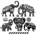 Set of decorated elephants