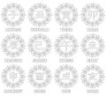 Set of mandalas with Chinese zodiac, black and white, isolated. Royalty Free Stock Photo