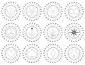 Set of mandalas with different symbols, black and white, isolated. Royalty Free Stock Photo