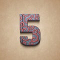 set of decorated wooden numbers, 3d rendering, five Royalty Free Stock Photo