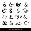 Set of decoration ampersands for letters and invitation on background. Hand drawn type. Vector illustration. Ampersand