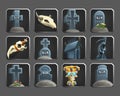 Set of decoration icons for games. Grave, death and sculls. Royalty Free Stock Photo