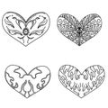 Set of decoration patterned heart with style mandalas.