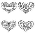 Set of decoration patterned heart with style mandalas.