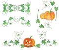 Set of decorations with halloween pumpkins. Watercolor pattern.