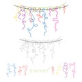 A set of jewelry with an illustration of colored ribbons on a rope for a children`s holiday, colorful sets of ribbons for the