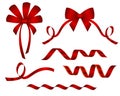 Set of decorative beautiful red bows. Royalty Free Stock Photo