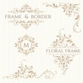 Set of decorative  borders and monograms. Template signage, labels, stickers, cards. Classic design elements for wedding Royalty Free Stock Photo