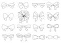 Set of decorative bow for your design. Vector bow silhouette isolated on white. Coloring book Royalty Free Stock Photo