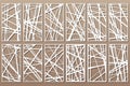 Set decorative card for cutting. Abstract linear pattern. Laser cut panel. Ratio 1:2. Vector illustration Royalty Free Stock Photo