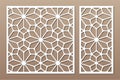 Set decorative card for cutting. Arabic linear mosaic pattern. Laser cut. Ratio 1:1, 1:2. Vector illustration Royalty Free Stock Photo