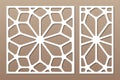 Set decorative card for cutting. Arabic linear mosaic pattern. Laser cut. Ratio 1:1, 1:2. Vector illustration Royalty Free Stock Photo