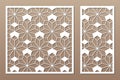 Set decorative card for cutting. Arabic linear mosaic pattern. Laser cut. Ratio 1:1, 1:2. Vector illustration Royalty Free Stock Photo