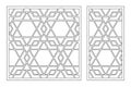 Set decorative card for cutting. Arabic linear mosaic pattern. Laser cut. Ratio 1:1, 1:2. Vector illustration Royalty Free Stock Photo