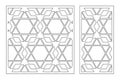 Set decorative card for cutting. Arabic linear mosaic pattern. Laser cut. Ratio 1:1, 1:2. Vector illustration Royalty Free Stock Photo