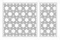 Set decorative cards for cutting. Line star arabesque pattern. Laser cut. Ratio 1:1, 1:2. Vector illustration Royalty Free Stock Photo