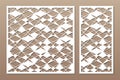 Set decorative card for cutting. Lines geometric pattern. Laser cut. Ratio 1:1, 1:2. Vector illustration