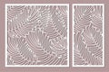 Set decorative card for cutting. Palm leaf pattern. Laser cut. R Royalty Free Stock Photo