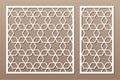 Set decorative card for cutting. Recurring Artistic Arab Mosaic pattern. Laser cut. Ratio 1:1, 1:2. Vector illustration Royalty Free Stock Photo