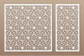 Set decorative card for cutting. Recurring linear geometric mosaic pattern. Laser cut. Ratio 1:1, 1:2. Vector illustration