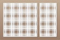 Set decorative card for cutting. Square, Scotland cage pattern. Laser cut. Ratio 1:1, 1:2. Vector illustration Royalty Free Stock Photo