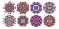 Set of decorative circle patterns, ethnic flower paisley design Royalty Free Stock Photo