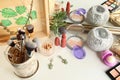 Set of decorative cosmetics on dressing table Royalty Free Stock Photo