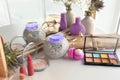 Set of decorative cosmetics on dressing table Royalty Free Stock Photo