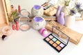 Set of decorative cosmetics on dressing table Royalty Free Stock Photo