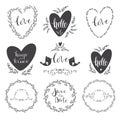 Set of decorative design elements frames, hearts, embellishments Royalty Free Stock Photo