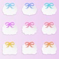 Set of 9 decorative elegant paper shape labels with bows. Clean and minimal design, soft pastel colors. Royalty Free Stock Photo