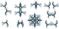 Set of decorative elements. Ice ornament. Symmetrical decor. Philosophical, religious, alchemical symbol design