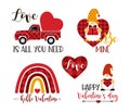 A set of decorative elements for Valentines Day. Vector Illustrations