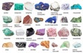 Set from decorative gems and minerals with names Royalty Free Stock Photo