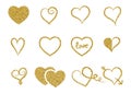 Set of decorative gold glitter texture hearts on white background Royalty Free Stock Photo