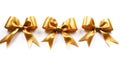 Set of decorative golden bows with horizontal yellow ribbon isolated on white background. Generative Ai Royalty Free Stock Photo