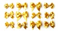 Set of decorative golden bows with horizontal yellow ribbon isolated on white background. Generative Ai Royalty Free Stock Photo