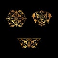 Set decorative golden vintage ornament pattern element design shaped love Royalty Free Stock Photo