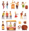 People Drinking Beer Decorative Icons Set