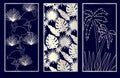 Set of Decorative laser cut panels with monstera, flamingo, palm tree. Royalty Free Stock Photo