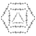 Set of decorative ornamental border with corner. Triangular, quadrangular, hexagonal frames Royalty Free Stock Photo