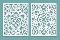 Set decorative panel laser cutting. Wooden or paper screen for lazer. Islamic style geometric abstract pattern