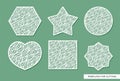 Set of decorative panels in the shape of heart, circle, square, hexagon, star. Royalty Free Stock Photo