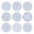 Set of decorative plates with a arabic blue pattern. Royalty Free Stock Photo