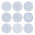 Set of decorative plates with a arabic blue pattern.