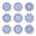 Set of decorative plates with a arabic blue pattern. Royalty Free Stock Photo
