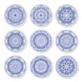 Set of decorative plates with a arabic blue pattern.