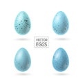 Set of decorative realistic Robbin eggs vector illustration as decorative element for Easter. Spotted blue eggs. - Vector Royalty Free Stock Photo