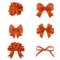 Set of decorative red bows with horizontal red ribbon isolated on white background Royalty Free Stock Photo