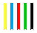 Set of Decorative ribbons. Yellow, blue, red, green and black ribbons isolated on white background. Royalty Free Stock Photo
